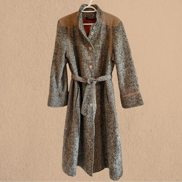 Vintage Jocardi tweed coat leather trim waist tie - Picture 2 of 16